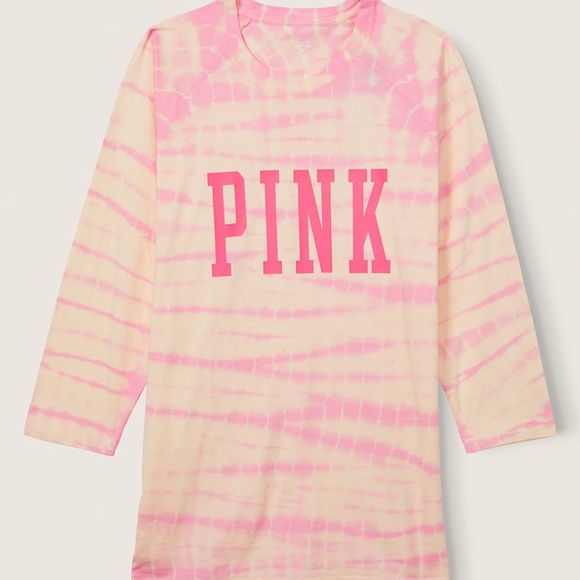 Victoria's Secret PINK Campus Baseball Tee Light Ivory Tie Dye Large NEW - Picture 4 of 5